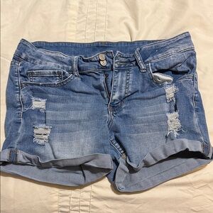 Trendy Blue Distressed Jean Shorts